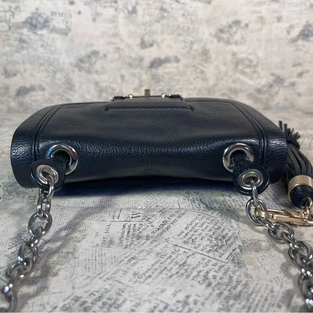 Diane von Furstenberg Mini Harper Leather Crossbody Bag Tassel Turn Lock Black